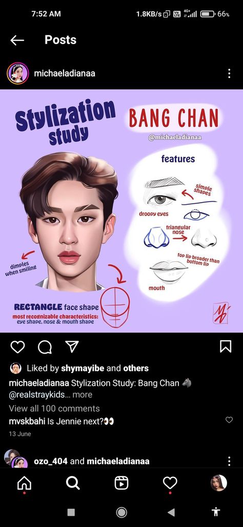 Stylization Study Skz, How To Draw Bangchan, Stylization Study, Skz Drawing, Rectangle Face Shape, Face Art Drawing, Rectangle Face, Face Study, Drawing Tutorial Face