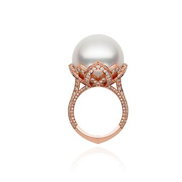 Arabesque South Sea Pearl Ring in Red Gold Pearl Ring Design, South Sea Pearl Ring, Pearls Jewellery, Fine Pearl Jewelry, White Pearl Jewelry, Gold Pearl Jewelry, Rosé Gold, Bridal Jewelry Vintage, Pearl Rings