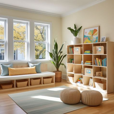 This furniture creates that environment that becomes a third teacher. #roomlayout #receptionclassroom #nurseryclassroom #reggio Daycare Reception Area, Garage Playroom, Reception Classroom, Preschool Rooms, Reception Area, Classroom Inspiration, Toy Organization, Reception Areas, Room Layout