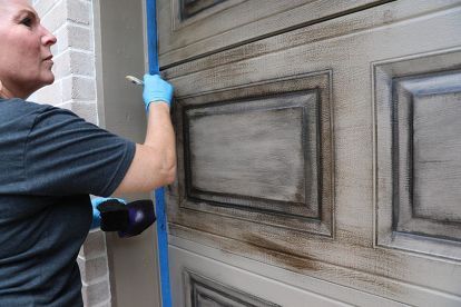 Faux Wood Garage Door Diy, Old Masters Gel Stain, Garage Door Ideas, Faux Wood Garage Door, Wood Garage, Garage Door Types, Mother Daughter Projects, Dry Brush Technique, Garage Door Makeover