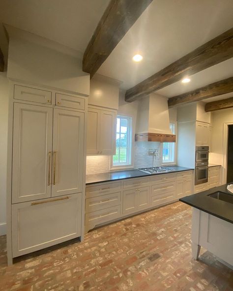 Farmhouse Kitchen Refrigerator, Paneled Refrigerator Kitchen, Paneled Refrigerator, Farmhouse Floor Plans, Farmhouse Kitchen Design, Kitchen Refrigerator, Happy We, Farmhouse Kitchen, So Happy