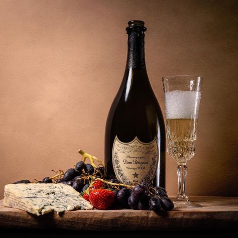 Still life Dom Perignon Champagne Still Life, Wine Bottle Still Life Photography, Wine Photography Styling Bottle, Moody Wine Photography, Don Perignon Champagne, Still Life Photos, Champagne Glasses, Champagne Bottle, Still Life Photography