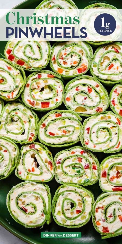 These Christmas Pinwheels are an easy appetizer made in about 15 minutes! Festive tortilla roll-ups filled with cream cheese, ranch, and crunchy veggies. Christmas Pin Wheels Appetizers, Recipes For December, Christmas Pin Wheel Recipes, Can You Freeze Pinwheels, Roll Up Appetizers For Party, Low Fat Christmas Recipes, Roll Up Pinwheels, Kids Pinwheels Roll Ups, Pinwheel Charcuterie Board