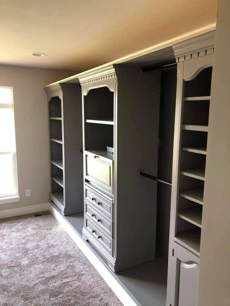 Walk In Closet Plan, Stand Alone Closet, Spare Room Walk In Closet, Closet Addition, Dresser In Closet, Closet Redo, Closet Room, Closet Renovation, Pole Barn House Plans