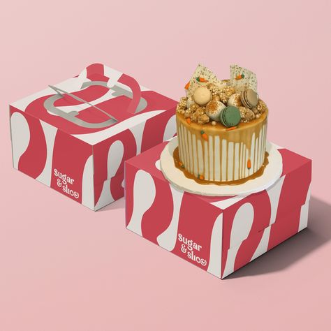 Here’s the cake box packaging design for Sugar and Slice 😋 Inspired by the delightful swirls of frosting, the design captures the joyful movement one feels after savouring a delicious dessert 🧁😍 Ready to take a bite? 😋 ( cake box packaging, cake box design, cake box, packaging design, box packaging design ) #cakebox #cakeboxes #cakeboxpackaging #cakeboxpacking #cakeboxpackagingdesign #packagingdesign #cakeboxbakery Box Packaging Photoshoot, Cake Design Packaging, Valentine Packaging Design Boxes, Cake Box Packaging Design, Dessert Box Packaging, Cake Packaging Design, Cake Box Design, Dessert Boxes Packaging, Cake Box Packaging