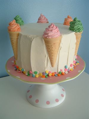 Cone Cake - Just a quick cake put together for no special ocassion.  Mini cones but in half then pressed into sides of cake. Cake Samples, Cone Cake, Ice Cream Month, Mini Cones, National Ice Cream Month, Ice Cream Cone Cake, Cake In A Cone, Simple Cakes, Ice Cream Cakes