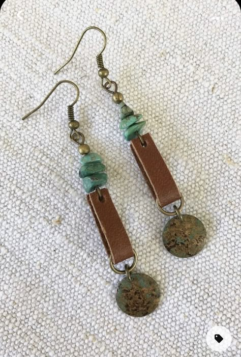 Diy Leather Earrings, Leather Jewelry Diy, Leather Jewellery, Metal Bead, Turquoise Leather, Tiffany Jewelry, Loop Earrings, Leather Diy, Metal Earrings