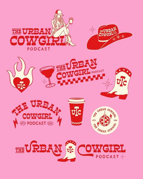 Free People Branding, Flamingo Branding, Cowgirl Graphic Design, Vintage Branding Design, Western Branding, Cute Branding, Podcast Branding, Western Graphics, Fun Branding