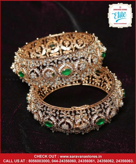 Diamond And Emerald Bangles, Diamond Kada Bangles, Diamond Bangles Indian, Gold Bangle Watch, Kada Bangles, Bangle Diamond, Female Accessories, Serpent Jewelry, Pearl Diamond Jewelry