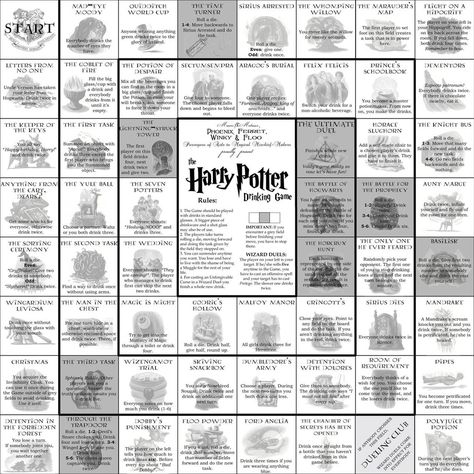 The Harry Potter Drinking Game - There is so much right about this. Harry Potter Drinking Game, Drinking Board Games, Alcohol Games, Birthday Games For Adults, Disney Bachelorette, Festa Harry Potter, Theme Harry Potter, Drinking Game, Harry Potter Theme