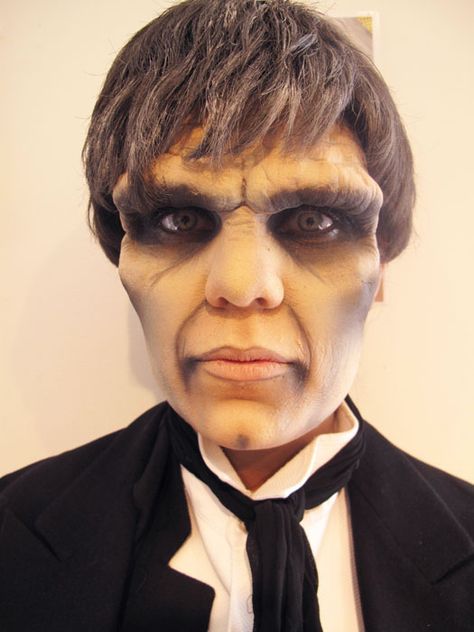 lurch  (Makeup by Academy of Makeup, Australia) Lurch Addams Family Makeup, Lurch Makeup, Lurch Addams Family, Hair Dresser Outfits, Musical Makeup, Theater Makeup, Addams Family Musical, Cheek Bones, Musical Hair