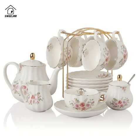 Porcelain Tea Sets Series Cups Saucer Service - Temu Tea Set Display Ideas, Tea Set Aesthetic, Victorian Tea Sets, Tea Sets For Sale, Elegant Tea Set, Fine China Tea Set, Tea Sets Modern, Cute Tea Cups, Antique Tea Sets