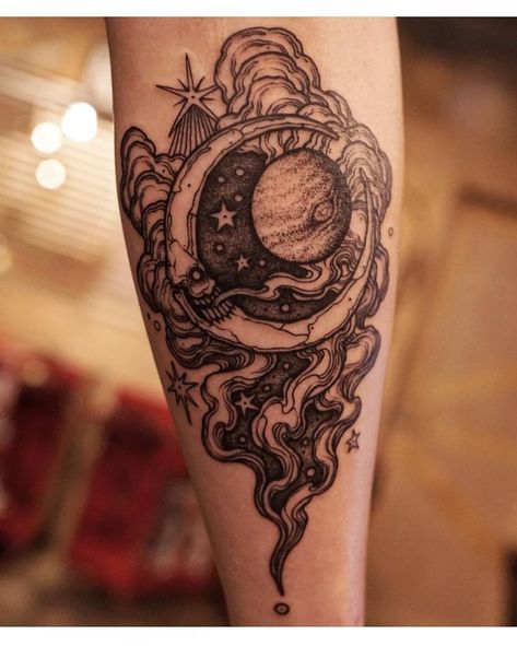 Planet Tattoos, Spiritual Tattoos, Makeup Eyes, Zurich Switzerland, Tattoo Life, Dream Tattoos, 문신 디자인, Moon And Stars, Sleeve Tattoo