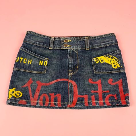 I might be biased but you should probably buy this on Depop 👍 https://depop.app.link/lV3ubsFxIfb Denim Skirt Design, Von Dutch Skirt, Y2k Closet, Denim Mini Skirt Y2k, Y2k Skirts, 2000s Clothes, Von Dutch, Mode Inspo, 2000s Fashion