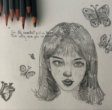 Coquette Sketch, Coquette Drawing, Graphite Illustration, Doodle Sketchbook, Girl Drawing Sketches, Big Eyes Art, Animation Art Sketches, Have Inspiration, Grunge Art