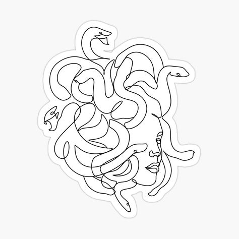 Medusa - Minimal line art by OneLinePrint | Redbubble Single Line Medusa Tattoo, Fine Line Medusa Tattoo, Medusa Tattoo Minimal, Tiny Medusa Tattoo, Grimoire Art, Medusa Drawing, Icarus Tattoo, Squid Tattoo, Taboo Tattoo