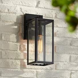 Titan 14 1/4" High Clear Glass and Mystic Black Outdoor Wall Light - #98Y71 | Lamps Plus Paint Brick House, House Exterior Beach, Coastal House Exterior, Outside Lights, Outdoor Wall Light Fixtures, Modern Outdoor Wall Lighting, Exterior Lights, Black Outdoor Wall Lights, Lights Ideas