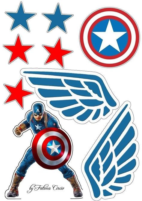 Captain America Cake Topper Printable, Captain America Topper Printable, Topper Captain America, Captain America Printables, Captain America Birthday Cake, Spiderman Topper, Captain Amerika, Captain America Birthday Party, Tinkerbell Party Theme