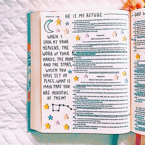 Psalm 8 Bible Journaling, Psalms Journaling Ideas, Genesis 10 Bible Journaling, Psalms Notes, Bible Journaling Art Ideas, Journaling Bibles To Buy, Genesis 3 Bible Journaling, Bible Journaling For Beginners Ideas, Psalms Journaling