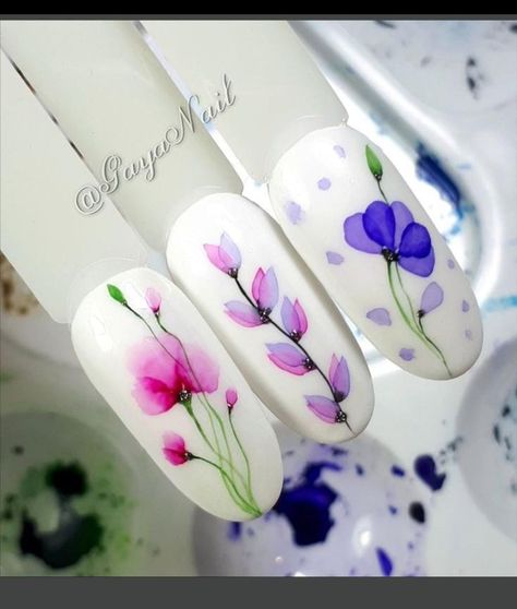 Aqua Ink Nail Art, Watercolour Nail Art, Spring Nails Art Designs, Art Gel Nails, 2023 Spring Nails, Spring Nails Art, Cream Nail Art, Nail Ink, Spring Nails 2023