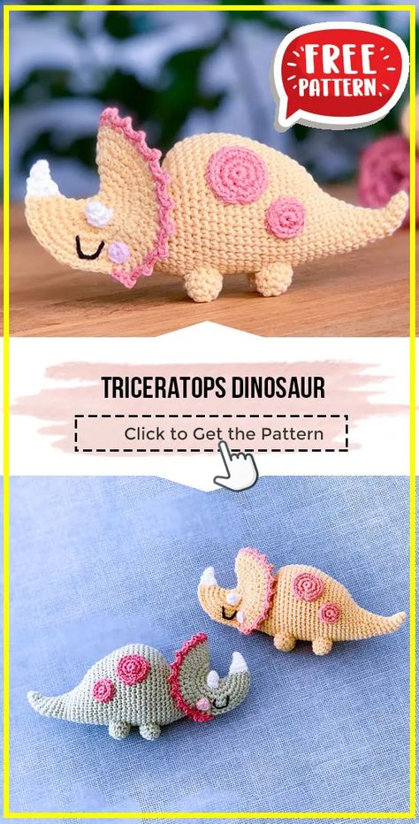 Dinosaur Free Pattern, Crochet Poppy Free Pattern, Crochet Triceratops, Dino Crochet, Amigurumi Dinosaur, Scrap Crochet, Crochet Dinosaur Patterns, Free Crochet Amigurumi, Crochet Doll Tutorial