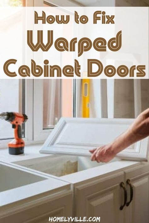 A warped cabinet door can be annoying to open or close. Fortunately, you can easily fix a warped cabinet door using basic tools.#howtofixwarpedcabinetdoor How To Fix Warped Wood, Plain Cabinet Doors, Knotty Pine Cabinets, Diy Cabinet Doors, Wood Cabinet Doors, Old Cabinet Doors, Pine Cabinets, Bathroom Upgrade, Furniture Redos