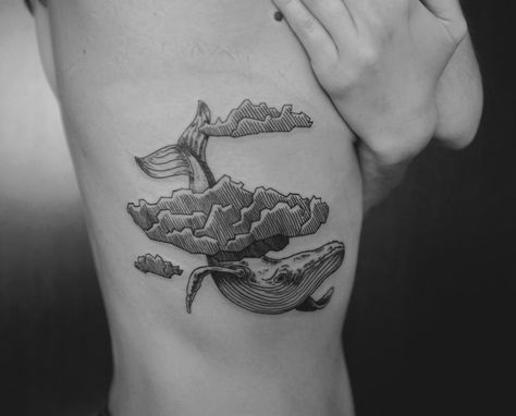 ribs Mushroom Rib Tattoo, Flying Whale Tattoo, Sophisticated Tattoo, Birth Marks, Flying Whale, Tattoo Linework, Woodcut Tattoo, Whale Tattoo, Tattoo Spots