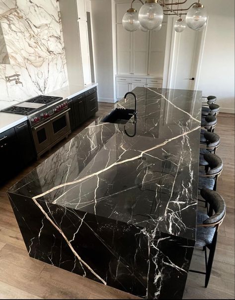 Black Marble Island, Countertops Decor Ideas, Kitchen Countertops Decor Ideas, Island For Kitchen, Black Marble Kitchen, Kitchen Countertops Decor, Lux Kitchen, Marble Kitchens, Black Marble Countertops