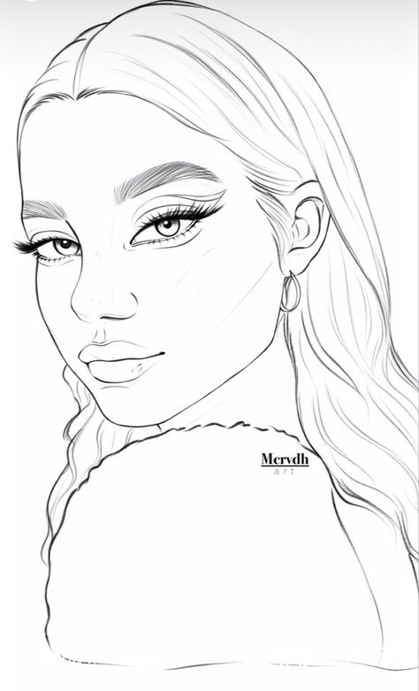 Girl Outline Drawing, Coloring Pages Portrait, Make Up Coloring Pages, Face Outline Drawing, Face Coloring Pages, Coloring Pages People, Drawing Outlines, Baddie Drawings Sketch, Face Outline