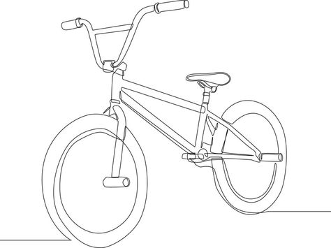 Simple continuous line drawing BMX bike in white background. Vector illustration. Bmx Bike Drawing, Dirtbike Drawing Simple, Bike Drawing Simple, Bmx Drawing, Bmx Bandits, Bicycle Drawing, Yellow Bike, Gt Bmx, Sketch Images