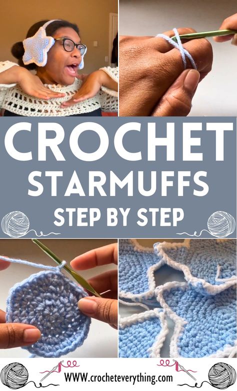 Crochet Starmuffs Pattern How To Crochet Earmuffs, Earmuffs Crochet Pattern, Earmuffs Crochet, Star Earmuffs, Crochet Earmuffs, Crochet Star, Crochet Beanie Pattern, Crochet Stars, Beanie Pattern