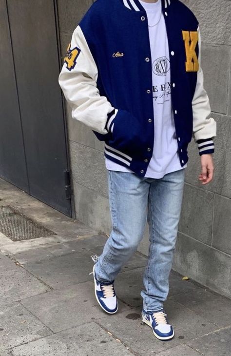 Varsity Outfit, Baseball Jacket Outfit, Varsity Jacket Outfit, Jordan Fits, Fashion Aesthetic Outfits, Spiritual Fashion, Trendy Boy Outfits, Style Outfits Men, Mens Casual Outfits Summer