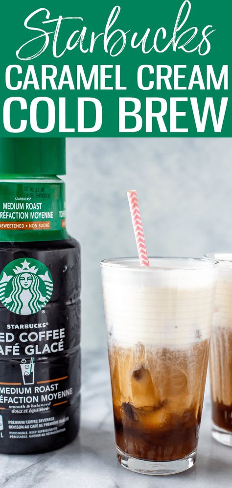 Salted Caramel Cream Cold Brew {Starbucks Copycat} - The Girl on Bloor Iced Coffee With Starbucks Cold Brew, Salted Caramel Cold Foam Recipe, Salted Caramel Cream Cold Foam, Iced Coffee Recipe Using Starbucks Cold Brew, Starbucks Salted Caramel Cold Brew, Starbucks Salted Caramel Cold Foam, Caramel Cold Brew Coffee Recipe, Salted Caramel Cream Cold Brew, Salted Caramel Cold Foam