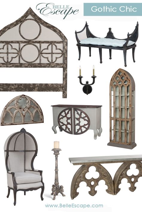 Gothic Inspired Furniture, Gothic Style Furniture Design, Gothic Architecture Furniture, Modern Gothic Farmhouse Decor, Gothic Architecture Interior Design, Gothic Style Interior Design, Gothic Chic Bedroom, Rivendell Bedroom, Gothic Furniture Victorian