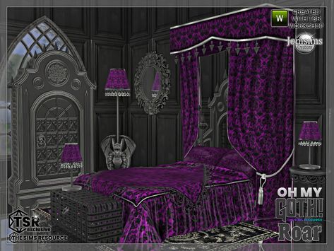 Goth Curtains, Bedroom The Sims 4, Sims 4 Cc Goth, Gothic Bed, Goth Bedroom, Gothic Bedroom, Sims 4 Bedroom, Gothic Furniture, Modern Victorian