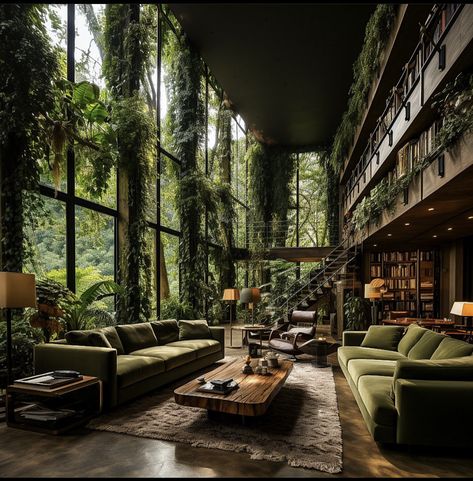 Modern Jungle House Interiors, Jungle Mansion, Sustainability Architecture, Nature Pool, Future Nature, Nature House, Jungle House, Fantasy Homes, Fantasy House