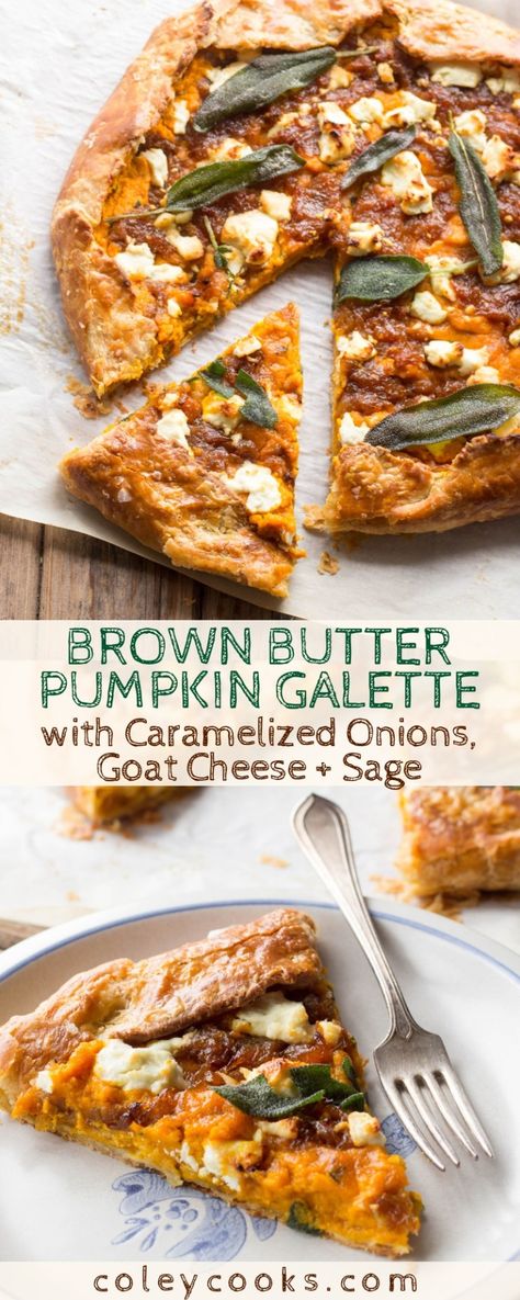 Brown Butter Pumpkin Galette with Caramelized Onions, Goat Cheese + Sage | Coley Cooks... Pumpkin Galette, Caramelized Pumpkin, Best Thanksgiving Appetizers, Savory Pumpkin, Savory Pies Recipes, Thanksgiving Appetizer, Savory Pumpkin Recipes, Perfect Thanksgiving, Thanksgiving Appetizers