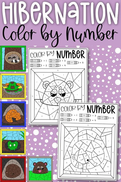 Free Color By Number Hibernation Coloring Pages. Use these as an extra resource when teaching and learning how animals hibernate in the winter. Hibernation Preschool Activities, Free Color By Number, Hibernation Preschool, Hibernating Animals, Hibernation Activities, Unit Study Ideas, Animals That Hibernate, Color By Number Printable, Fun Indoor Activities