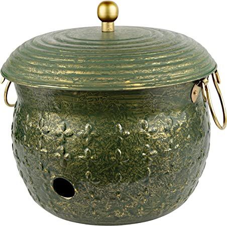 Garden Hose Holder Storage Pot with Lid Antique Green Finish Lattice Steel Updated for November 2020 (Antique Gold Green) French Chateau Homes, Water Hose Holder, Garden Hose Holder, Hose Storage, Hose Holder, Garden Hoses, Antique Green, Green Garden, Copper Finish