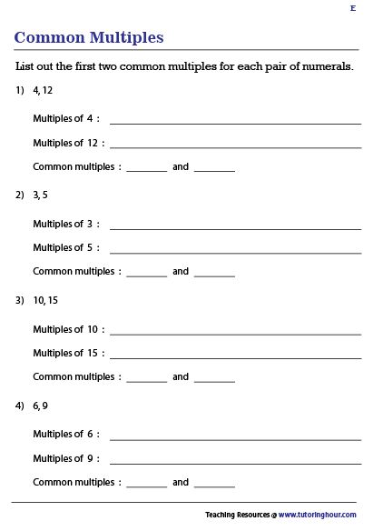 Multiples Worksheet For Grade 4, Factors And Multiples 4th Grade, Multiples Worksheet, Prime Factorization Worksheet, Multiplication 3, Basic Math Worksheets, Pre Algebra Worksheets, Complementary Angles, Worksheet Math