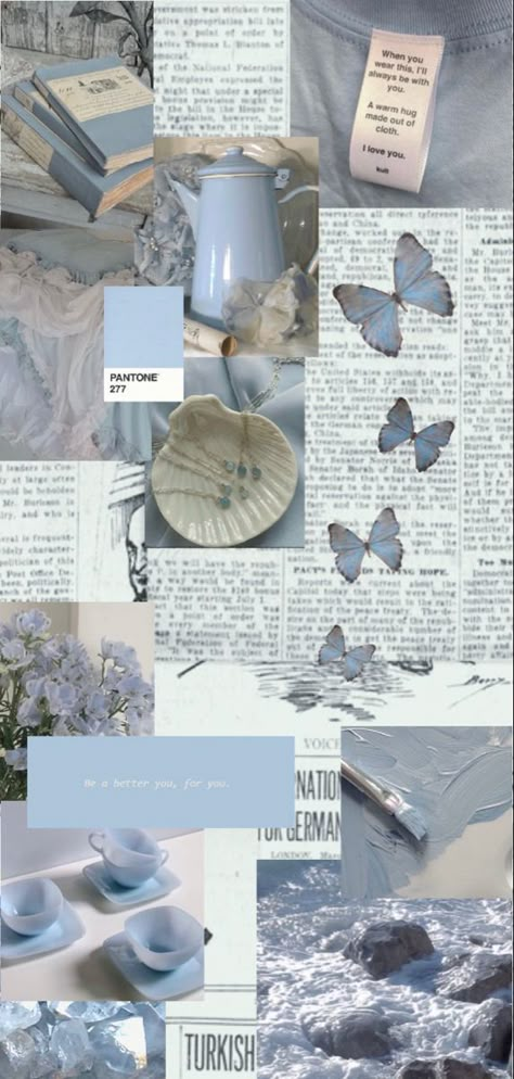 pale soft blue collage. pale butterfly’s with a collage of other pale blue images placed into a collage Blue Aesthetic Wallpaper, Baby Blue Wallpaper, Blue Background Wallpapers, Blue Flower Wallpaper, Cute Blue Wallpaper, Baby Blue Aesthetic, Light Blue Aesthetic, Aesthetic Pastel, Blue Wallpaper