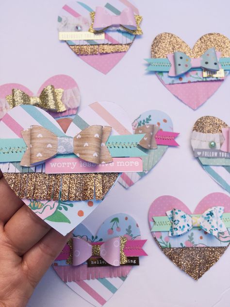 I made some heart embellishments today 💕 Diy Card Embellishments, Diy Embellishments Scrapbook, Craft Paper Cards, Heart Embellishments, Scrapbook Paper Designs, Scrapbook Embellishments Diy, Maggie Holmes, Embellishment Diy, Card Embellishments