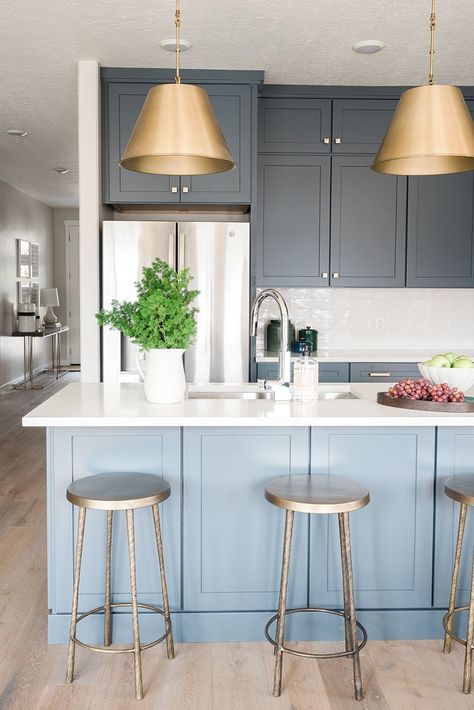 Seafoam Blue represents the feeling of floating on the calm, relaxing ocean waves without a care in the world #interiortrends #interiordesign #luxuryinterior Smoky Blue Kitchen Cabinets, Type Of Blue Color, Types Of Blue Colour, Calming Kitchen, Blue Kitchen Ideas, Blue Moodboard, Gold Lighting, Seafoam Blue, Blue Kitchen Cabinets