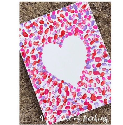 Valentine's Day Canvas Painting Valentines Painting Ideas Canvases, Fingerprint Painting, Holiday Paintings, February Activities, Kids Canvas Painting, February Activity, Day Painting, Party Crafts, Simple Canvas Paintings