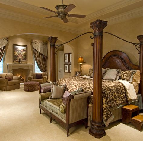 Tuscan Guest Bedroom, King Bedroom Sets Master Suite Traditional, Tuscan Bedroom Ideas, Castle Bedroom Master Suite, Homescreen Layout Ipad, Castle Master Suite, Cabin Living Room Decor, Rustic Cabin Living Room, Tuscan Homes Interior