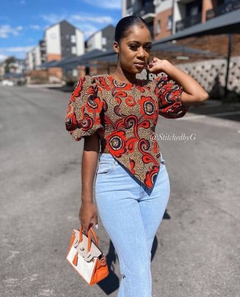 Chitenge Shirts For Ladies, African Wear Tops For Ladies, Kitenge Tops For Ladies, Chitenge Tops For Ladies, Kitenge Tops Designs, Simple Ankara Tops With Jeans, Simple Ankara Top Styles, Chitenge Tops, Latest Ankara Top Styles