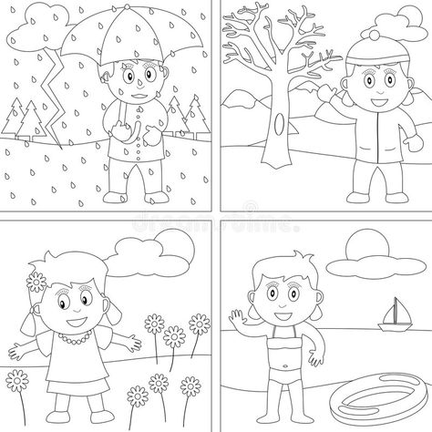 Coloring Book for Kids [28]. Four seasons girls in autumn, winter, spring and su , #spon, #seasons, #girls, #autumn, #Coloring, #Book #ad Colouring Worksheet, Seasons Preschool, Seasons Worksheets, Drawing Summer, Preschool Weather, Spring Drawing, Coloring Pages Winter, Seasons Activities, Preschool Coloring Pages