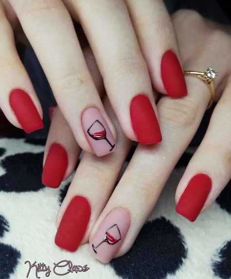 Nails With Wine Glass Design, Wine Glass Nails Designs, Wine Glass Nails, Wine Glass Nail Art, Red And White Nails, Glass Nails Art, Wine Nails, Nail Art Designs Images, Elegant Nail Designs