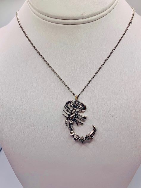 - Vintage Scorpion Scorpio Necklace  - Silver tone costume metal  - Detailed scorpion pendant  - Well made  - Clean and in good condition  K 3206 Scorpion Aesthetic, Scorpion Jewelry, Scorpion Necklace, Scorpio Necklace, Scorpio Zodiac Sign, Weird Jewelry, Bethlehem Pa, Jewelry Board, Jewelry Boards