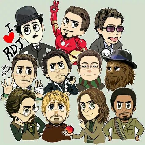 Robert Downey Jr character collage (not my drawing) Ally Mcbeal, Robert Downey Jr Iron Man, Downey Junior, Robert Downey, Robert Downey Jr, Tony Stark, Sherlock Holmes, Marvel Cinematic Universe, Marvel Cinematic